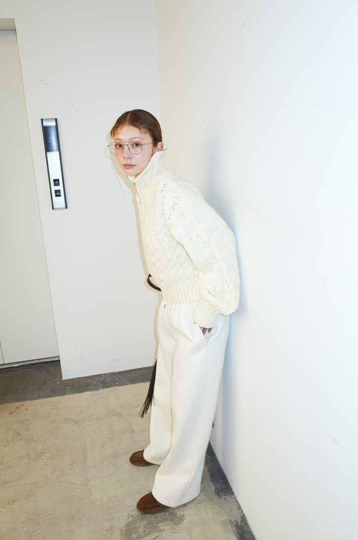 [予約/SET]バルキーケーブルハーフジッププルオーバー+裏起毛スウェットワイドパンツ(2set)