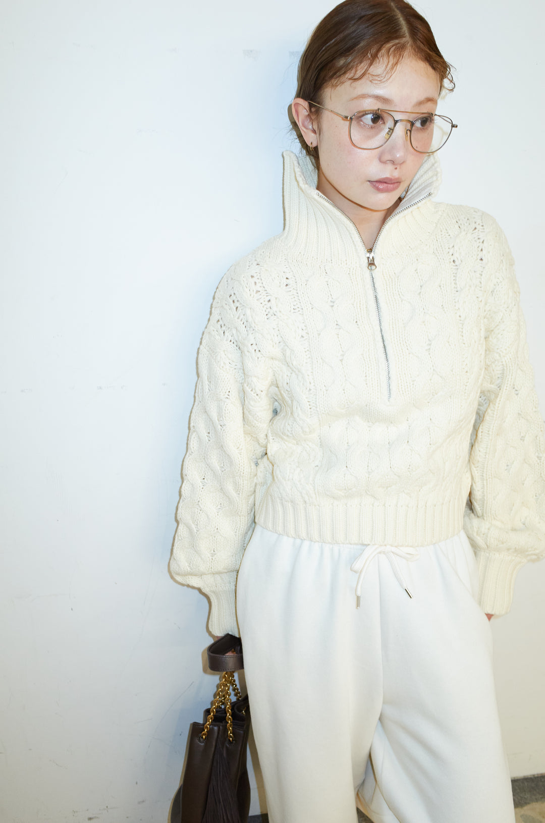 [予約/SET]バルキーケーブルハーフジッププルオーバー+裏起毛スウェットワイドパンツ(2set)