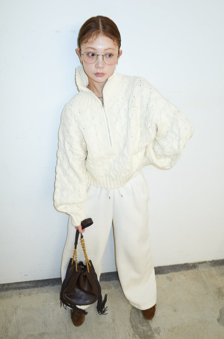 [予約/SET]バルキーケーブルハーフジッププルオーバー+裏起毛スウェットワイドパンツ(2set)