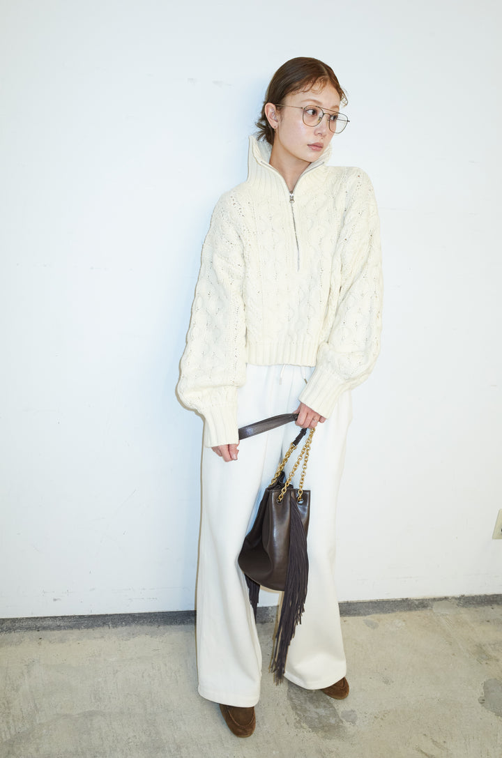 [予約/SET]バルキーケーブルハーフジッププルオーバー+裏起毛スウェットワイドパンツ(2set)