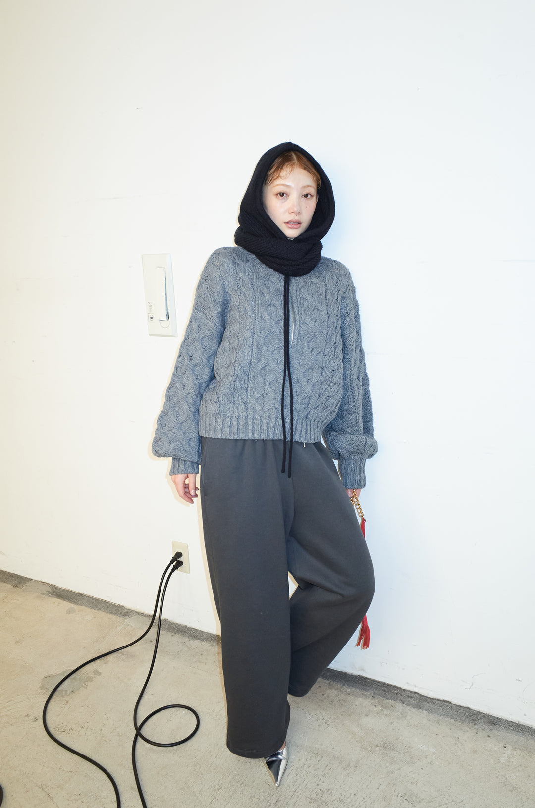 [予約/SET]バルキーケーブルハーフジッププルオーバー+裏起毛スウェットワイドパンツ(2set)