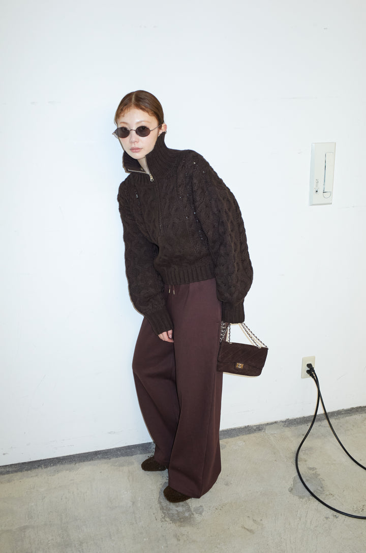 [予約/SET]バルキーケーブルハーフジッププルオーバー+裏起毛スウェットワイドパンツ(2set)