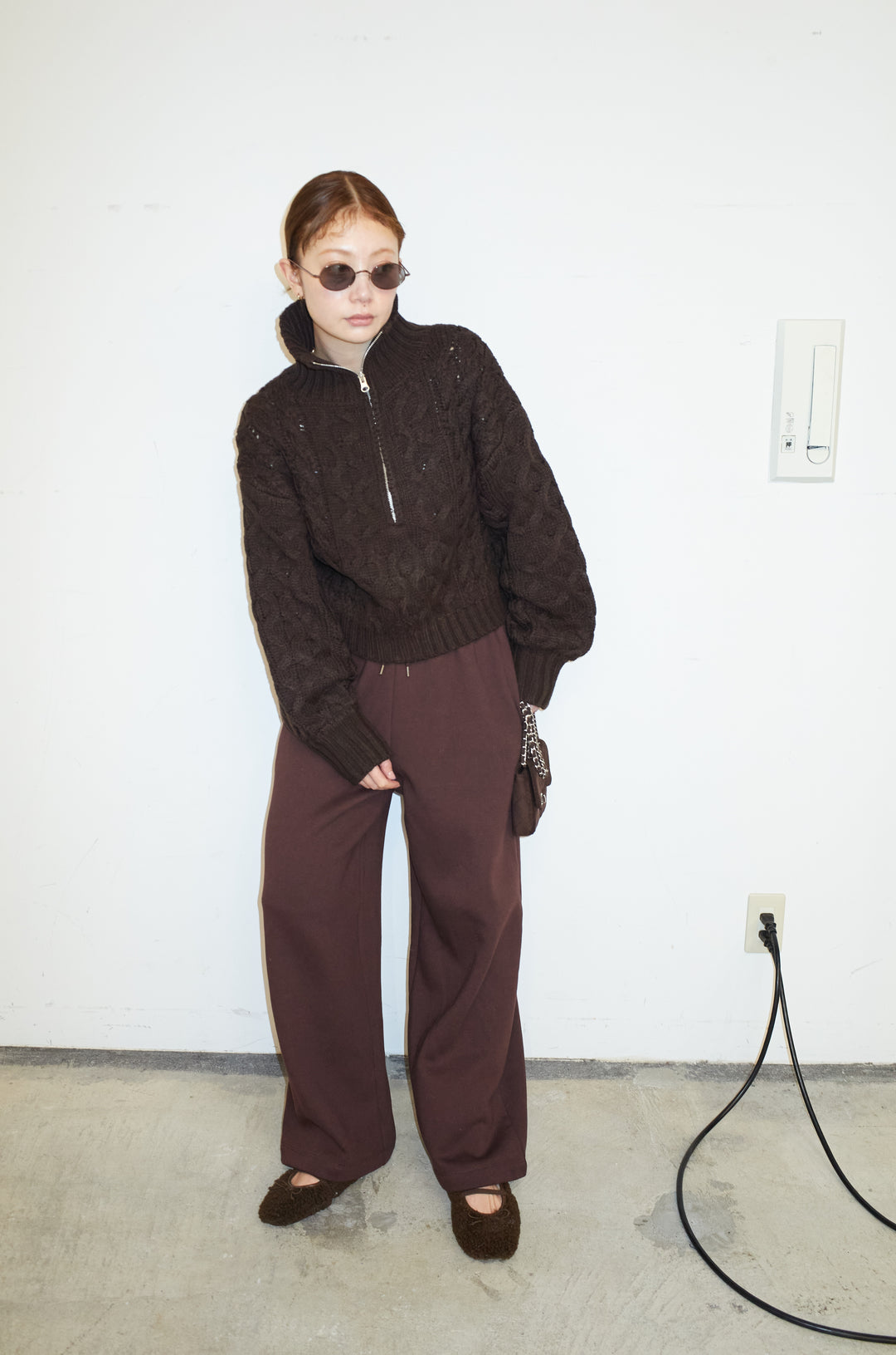 [予約/SET]バルキーケーブルハーフジッププルオーバー+裏起毛スウェットワイドパンツ(2set)