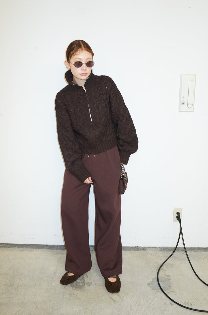 [予約/SET]バルキーケーブルハーフジッププルオーバー+裏起毛スウェットワイドパンツ(2set)