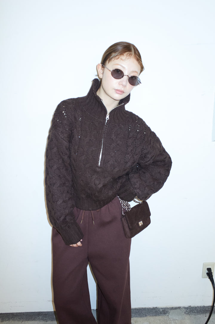[予約/SET]バルキーケーブルハーフジッププルオーバー+裏起毛スウェットワイドパンツ(2set)