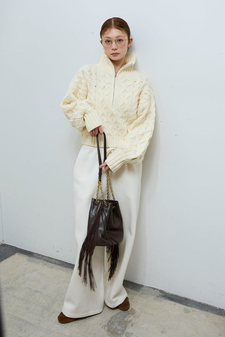 [予約/SET]バルキーケーブルハーフジッププルオーバー+裏起毛スウェットワイドパンツ(2set)