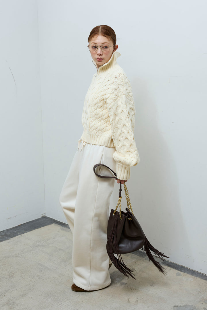 [予約/SET]バルキーケーブルハーフジッププルオーバー+裏起毛スウェットワイドパンツ(2set)