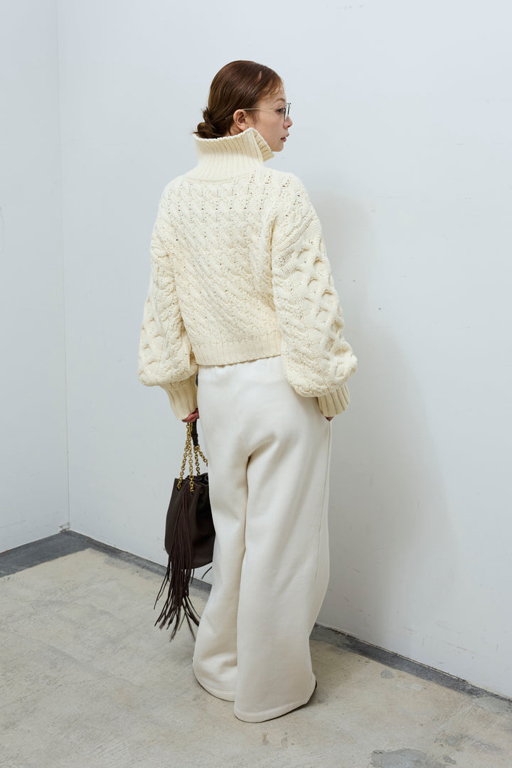 [予約/SET]バルキーケーブルハーフジッププルオーバー+裏起毛スウェットワイドパンツ(2set)