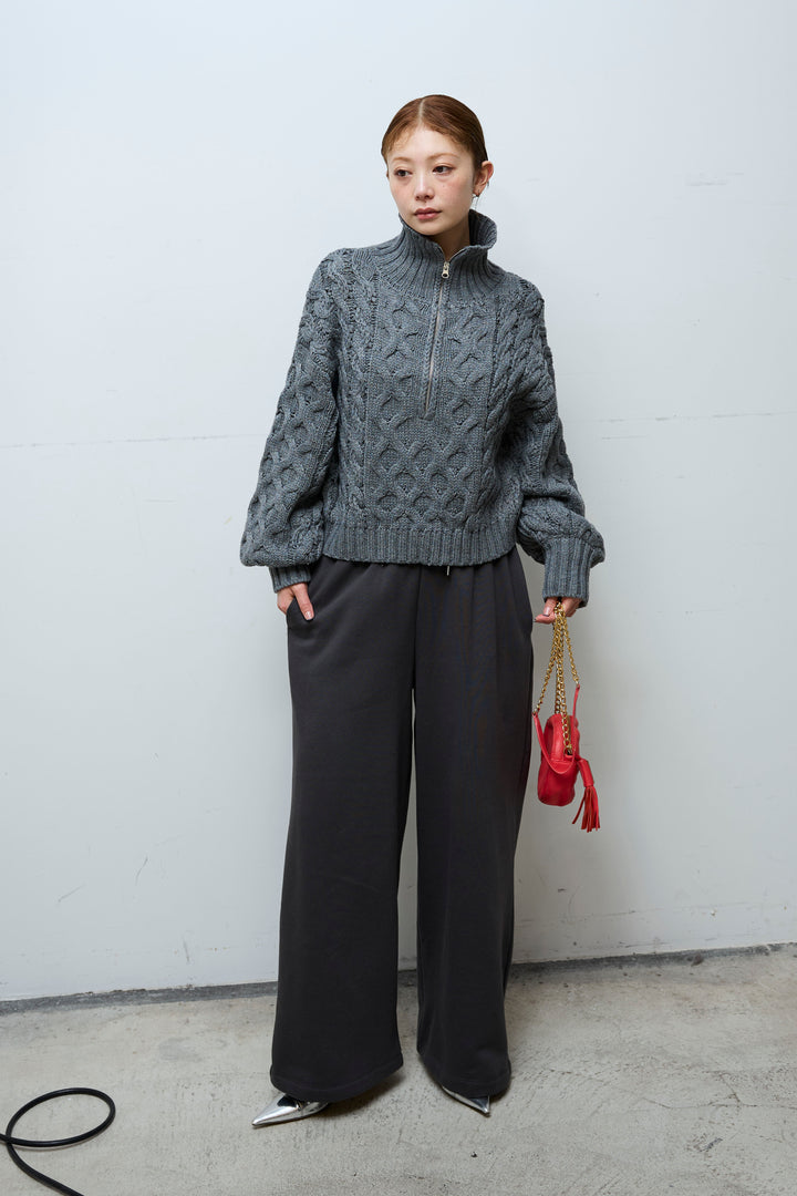 [予約/SET]バルキーケーブルハーフジッププルオーバー+裏起毛スウェットワイドパンツ(2set)