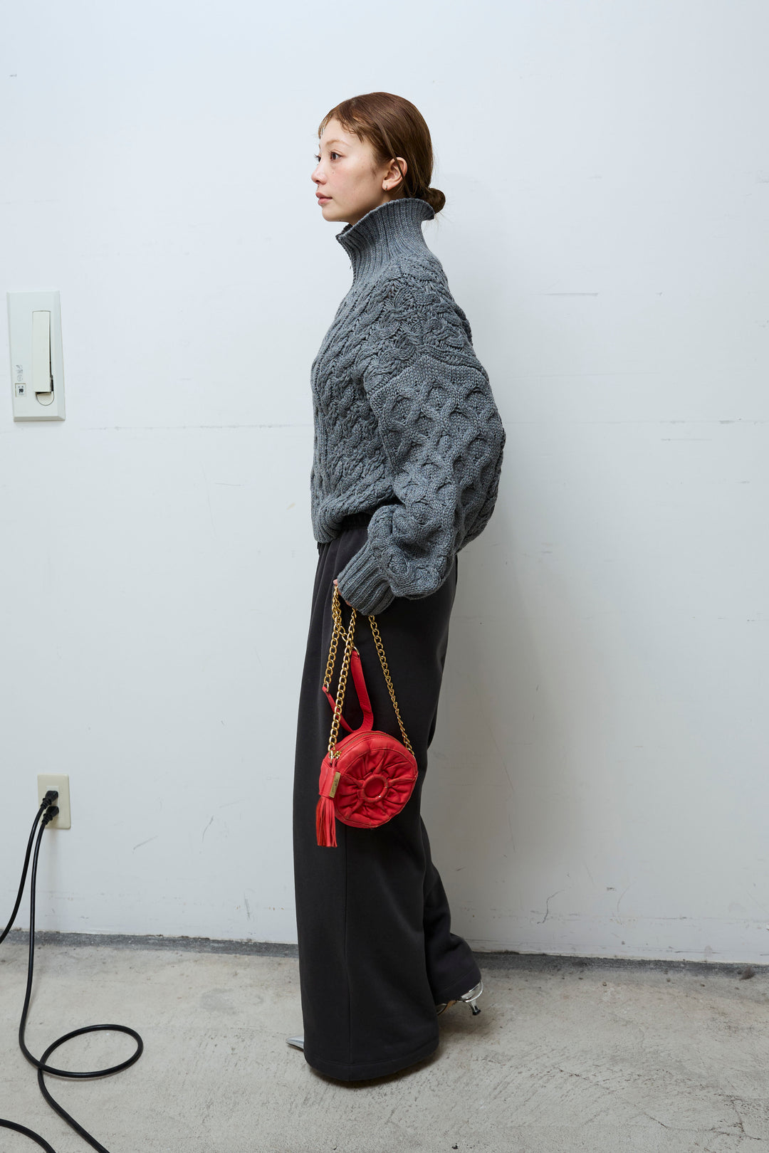 [予約/SET]バルキーケーブルハーフジッププルオーバー+裏起毛スウェットワイドパンツ(2set)