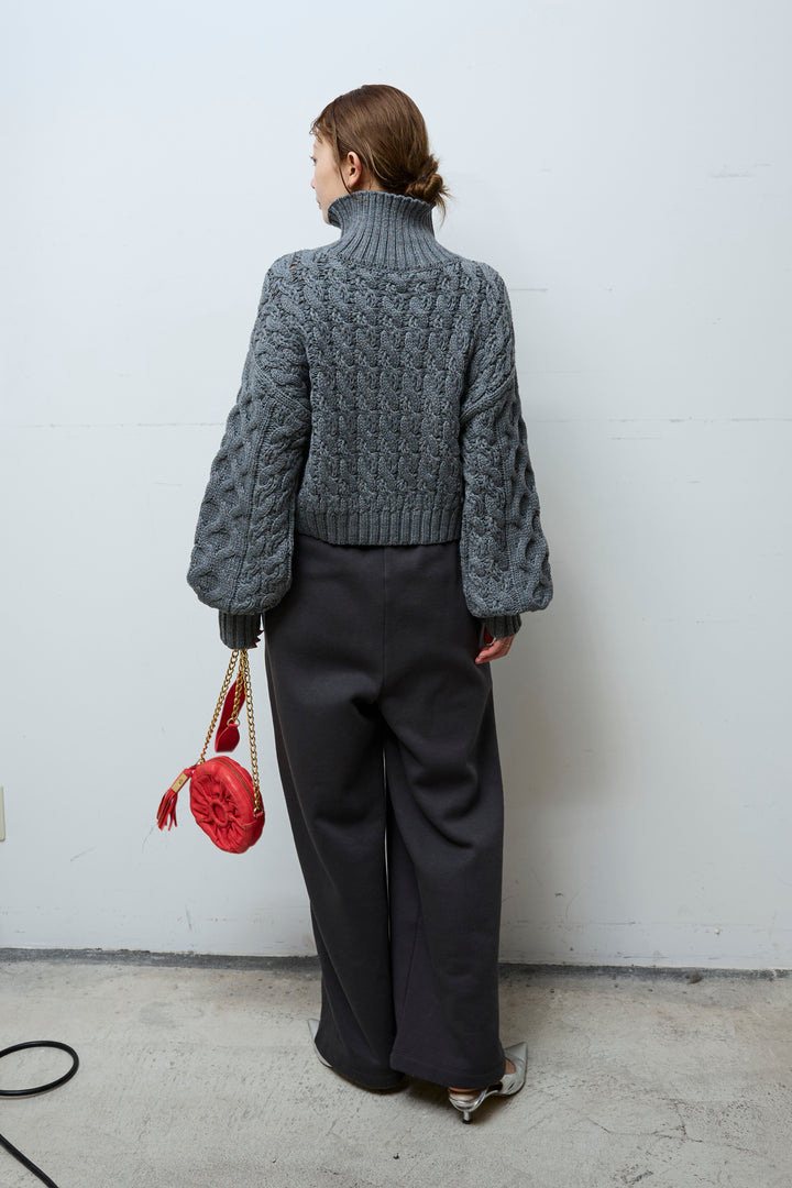 [予約/SET]バルキーケーブルハーフジッププルオーバー+裏起毛スウェットワイドパンツ(2set)