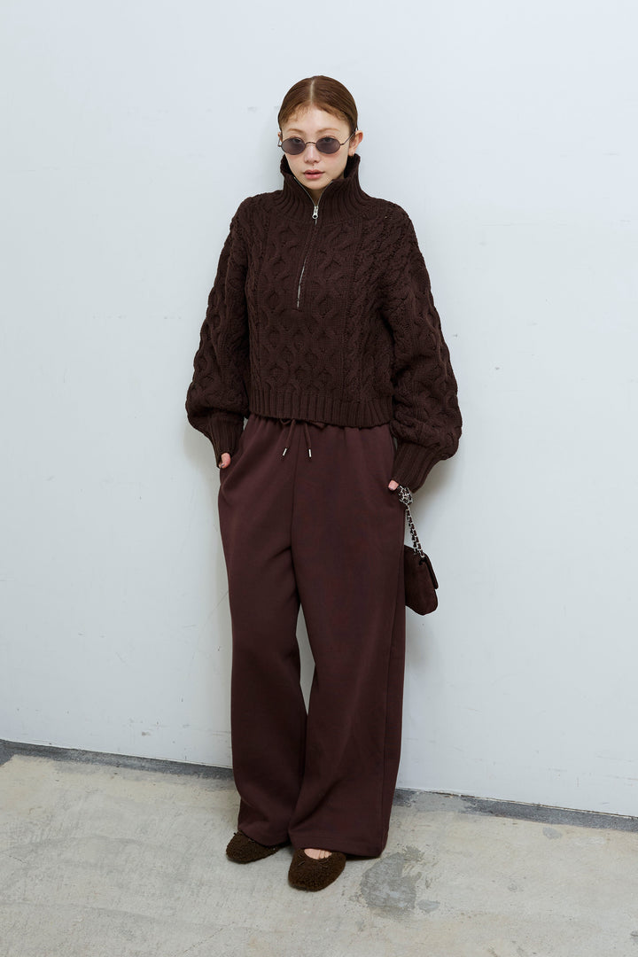 [予約/SET]バルキーケーブルハーフジッププルオーバー+裏起毛スウェットワイドパンツ(2set)