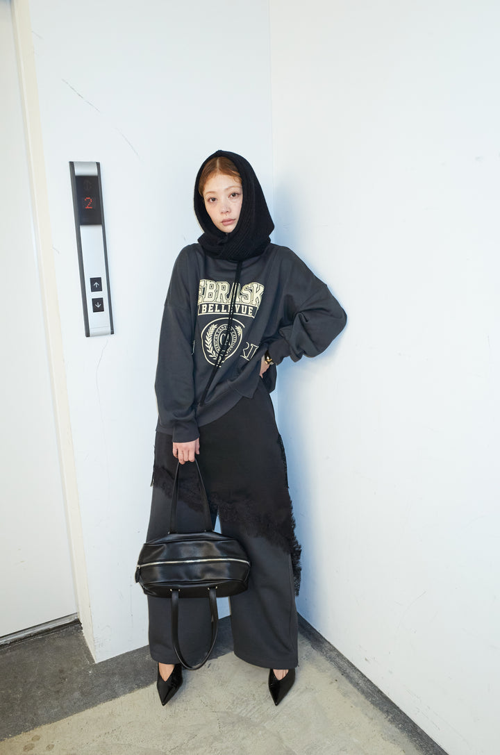 [予約/SET]カレッジプリントリメイク風スウェット+アシンメトリーレースロングキャミ(2set)