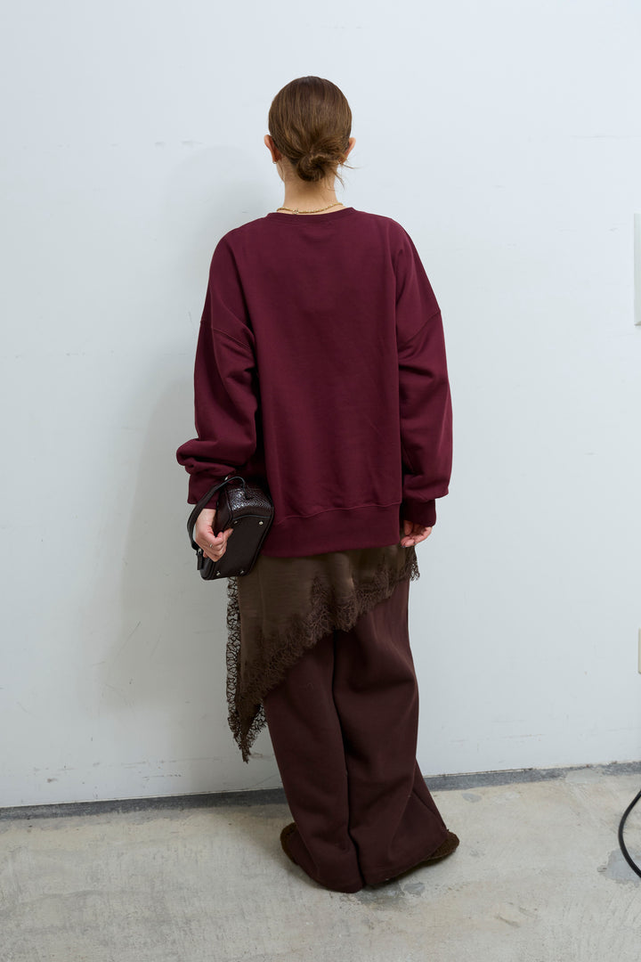 [予約/SET]カレッジプリントリメイク風スウェット+アシンメトリーレースロングキャミ(2set)