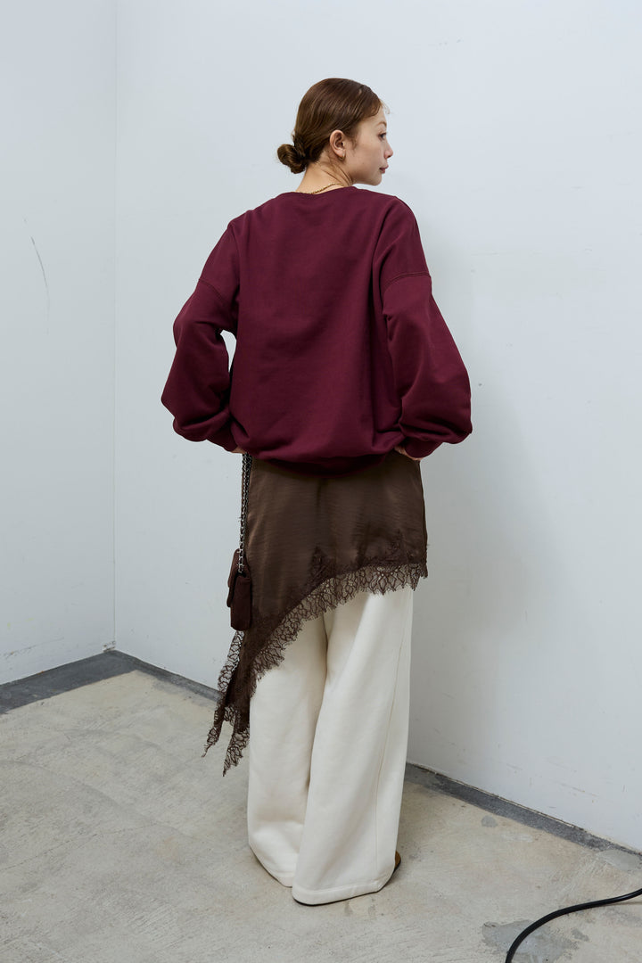 [予約/SET]カレッジプリントリメイク風スウェット+アシンメトリーレースロングキャミ(2set)