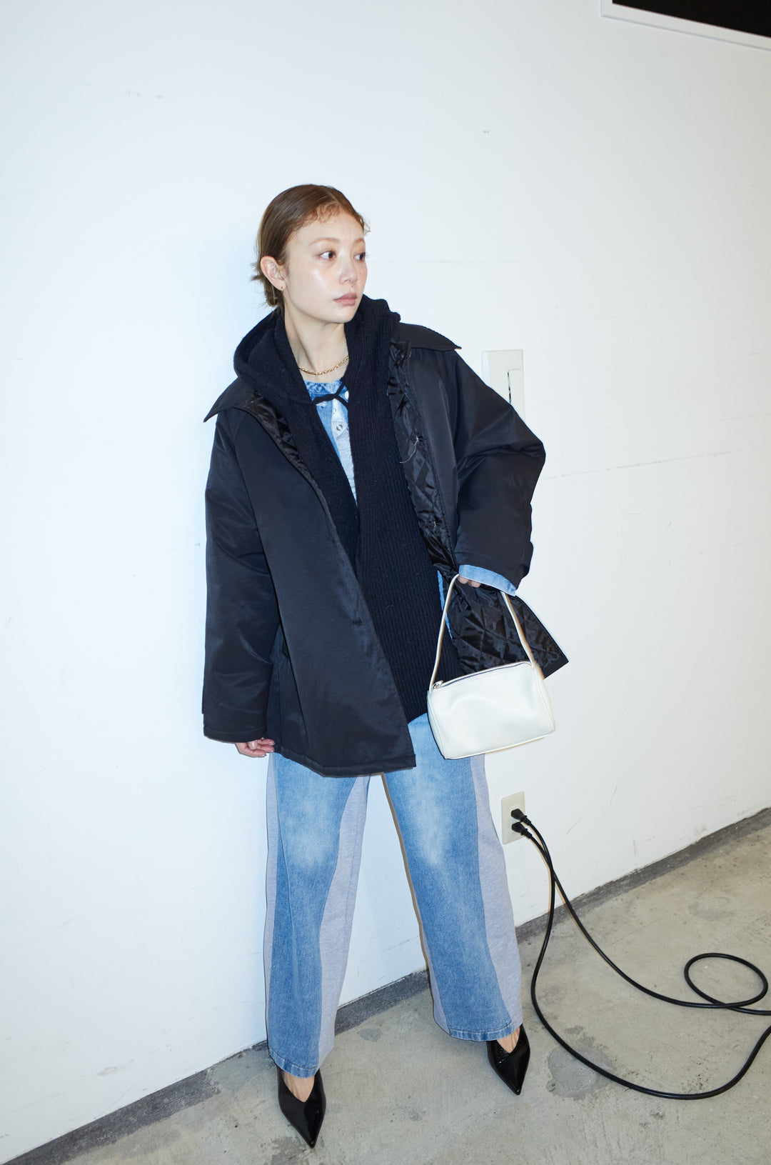 [予約/SET]キルトライニングAライントレンチ+アルパカタッチフライトニットキャップ+スウェット切り替えデニムパンツ(3set)