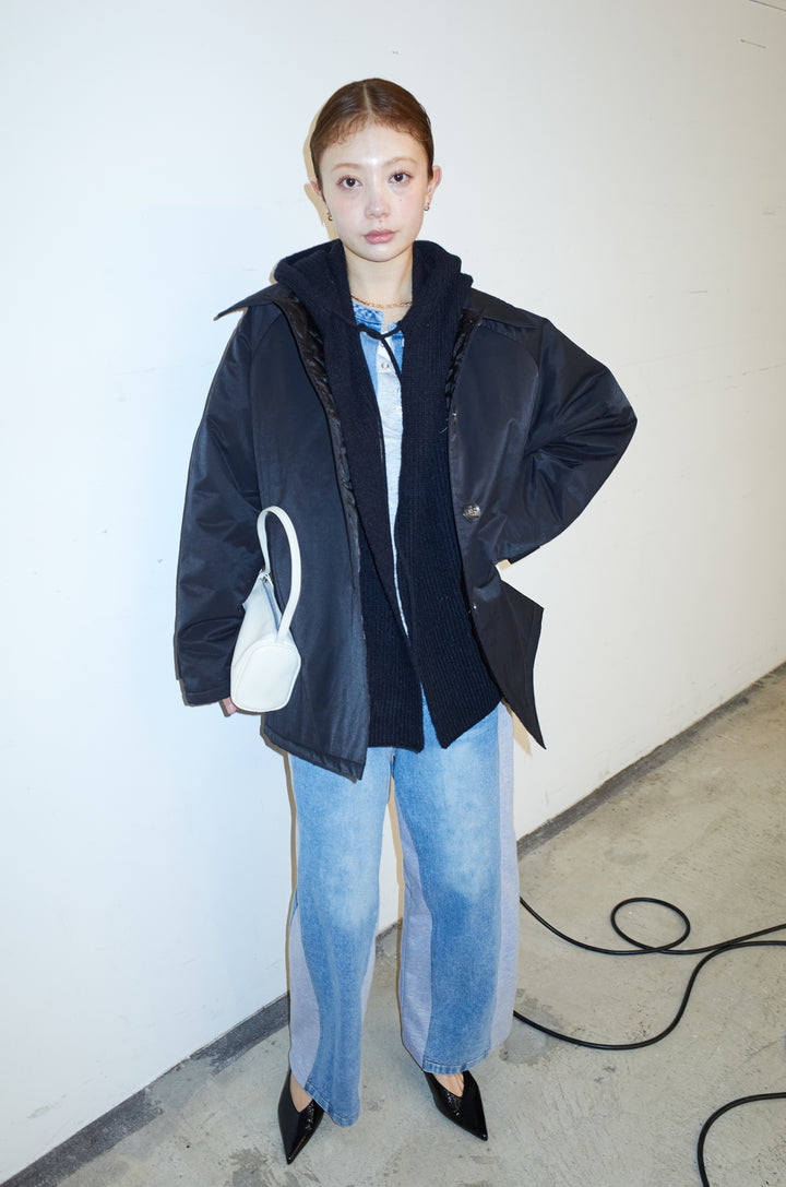 [予約/SET]キルトライニングAライントレンチ+アルパカタッチフライトニットキャップ+スウェット切り替えデニムパンツ(3set)