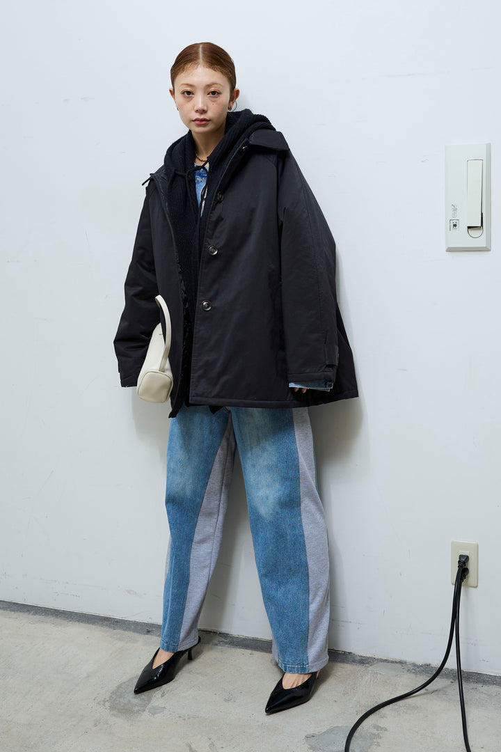 [予約/SET]キルトライニングAライントレンチ+アルパカタッチフライトニットキャップ+スウェット切り替えデニムパンツ(3set)