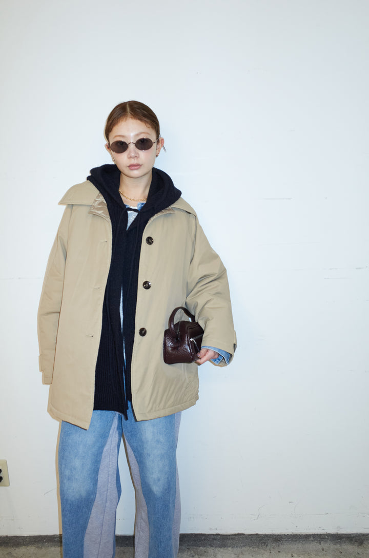 [予約/SET]キルトライニングAライントレンチ+アルパカタッチフライトニットキャップ+オーバーサイズノーカラーデニムJK+スウェット切り替えデニムパンツ(4set)