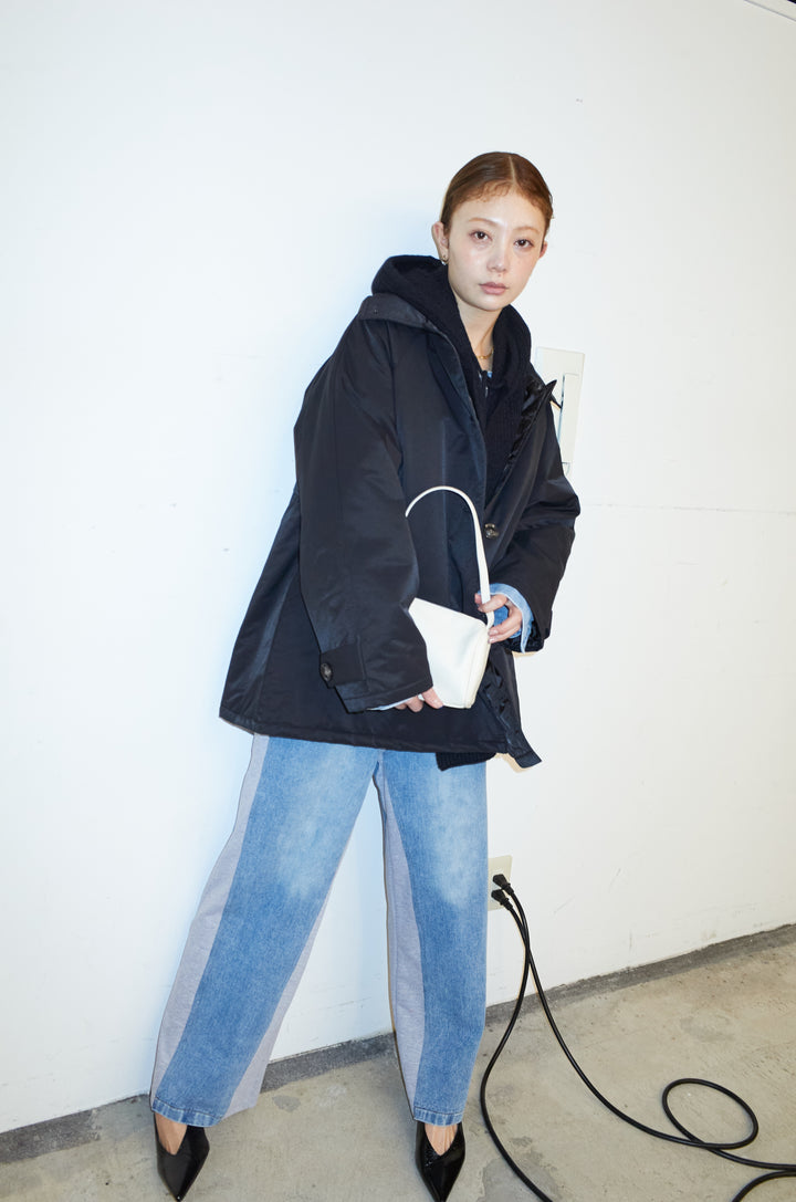 [予約/SET]キルトライニングAライントレンチ+アルパカタッチフライトニットキャップ+スウェット切り替えデニムパンツ(3set)