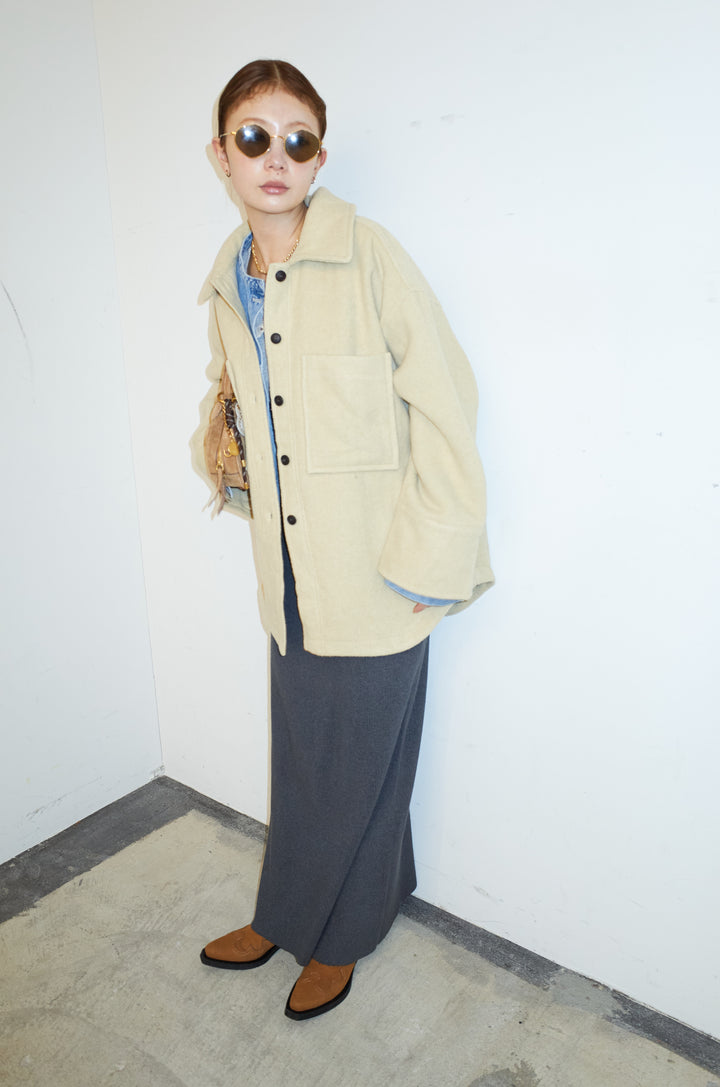 [予約/SET]ウールモッサ杢ヘリンボーンシャツJK+リブニットナロースカート(2set)