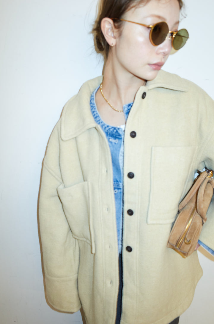 [予約/SET]ウールモッサ杢ヘリンボーンシャツJK+リブニットナロースカート(2set)