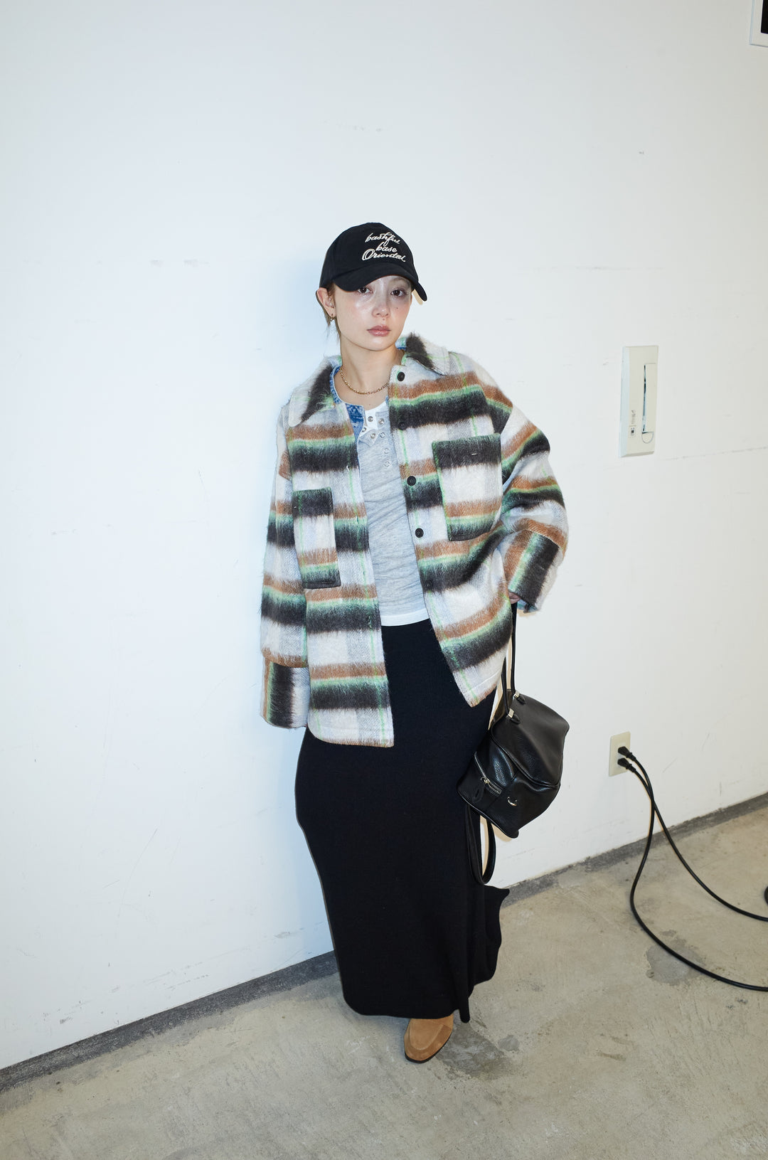 [予約/SET]ウールモッサ杢ヘリンボーンシャツJK+リブニットナロースカート(2set)