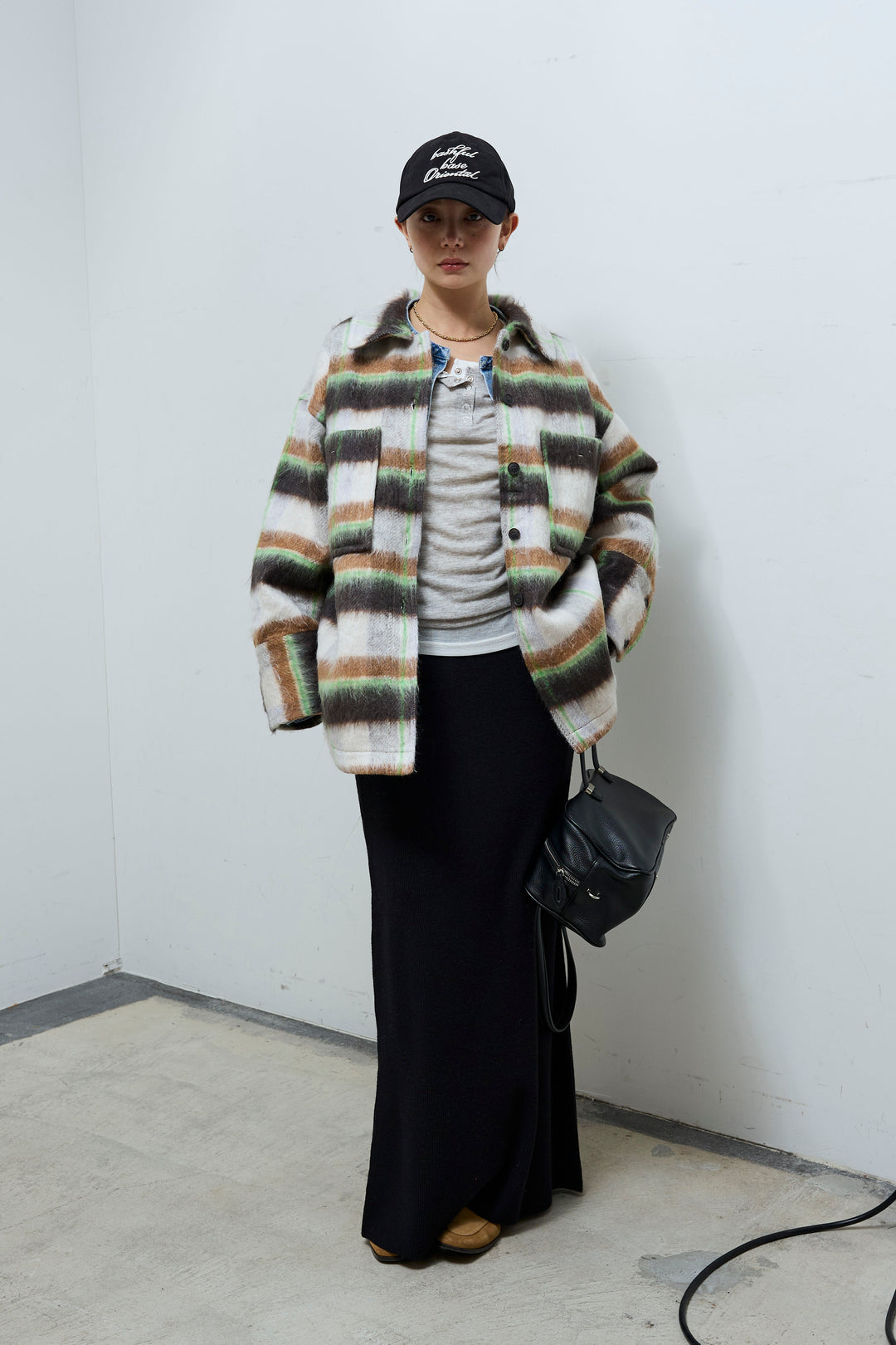 [予約/SET]ウールモッサ杢ヘリンボーンシャツJK+オーバーサイズノーカラーデニムJK+リブニットナロースカート(3set)