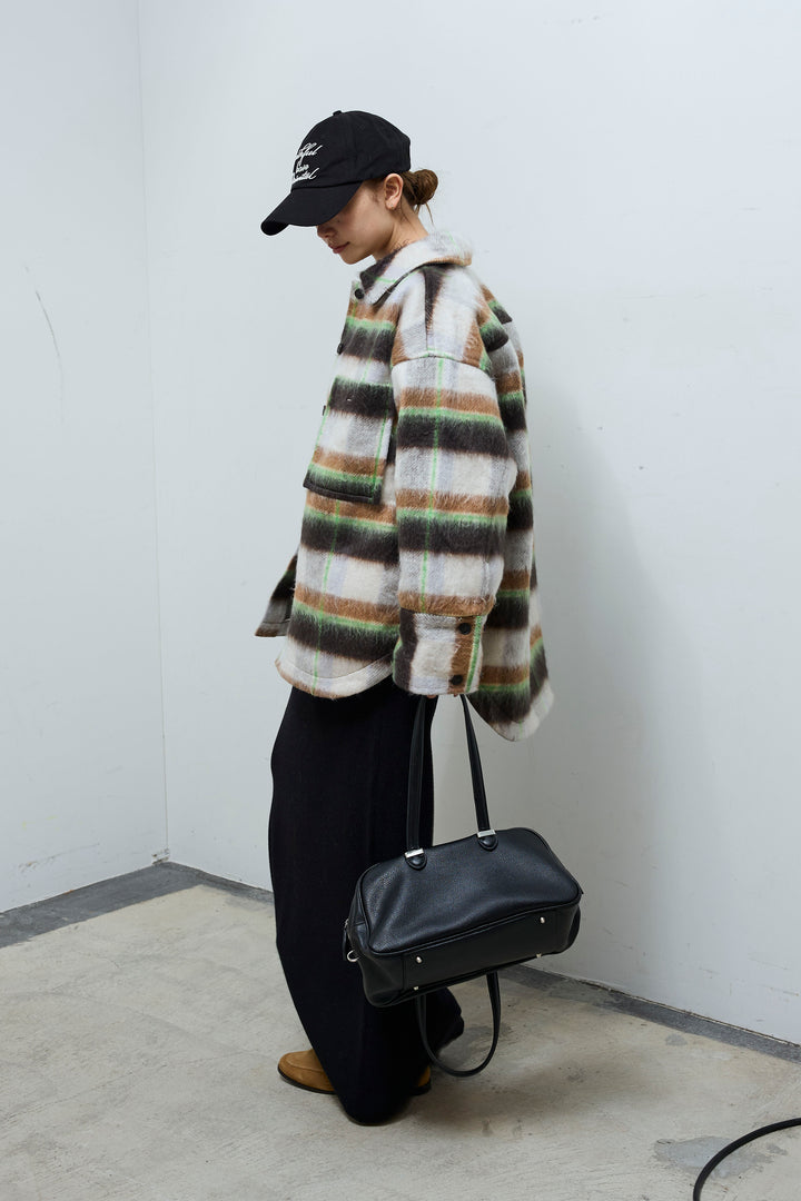 [予約/SET]ウールモッサ杢ヘリンボーンシャツJK+リブニットナロースカート(2set)