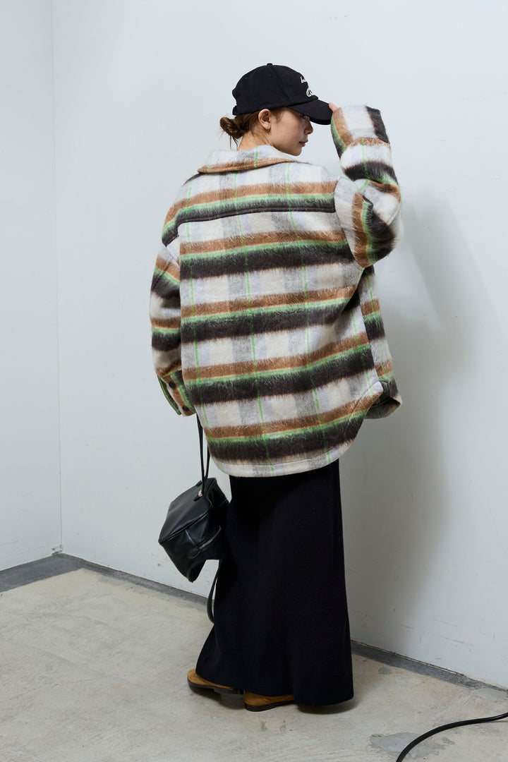 [予約/SET]ウールモッサ杢ヘリンボーンシャツJK+オーバーサイズノーカラーデニムJK+リブニットナロースカート(3set)