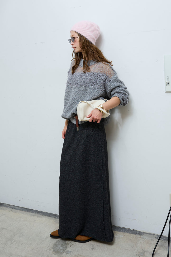 [予約/SET]切り替えパターンミニフリンジニット+アウトシームストレートスカート(2set)