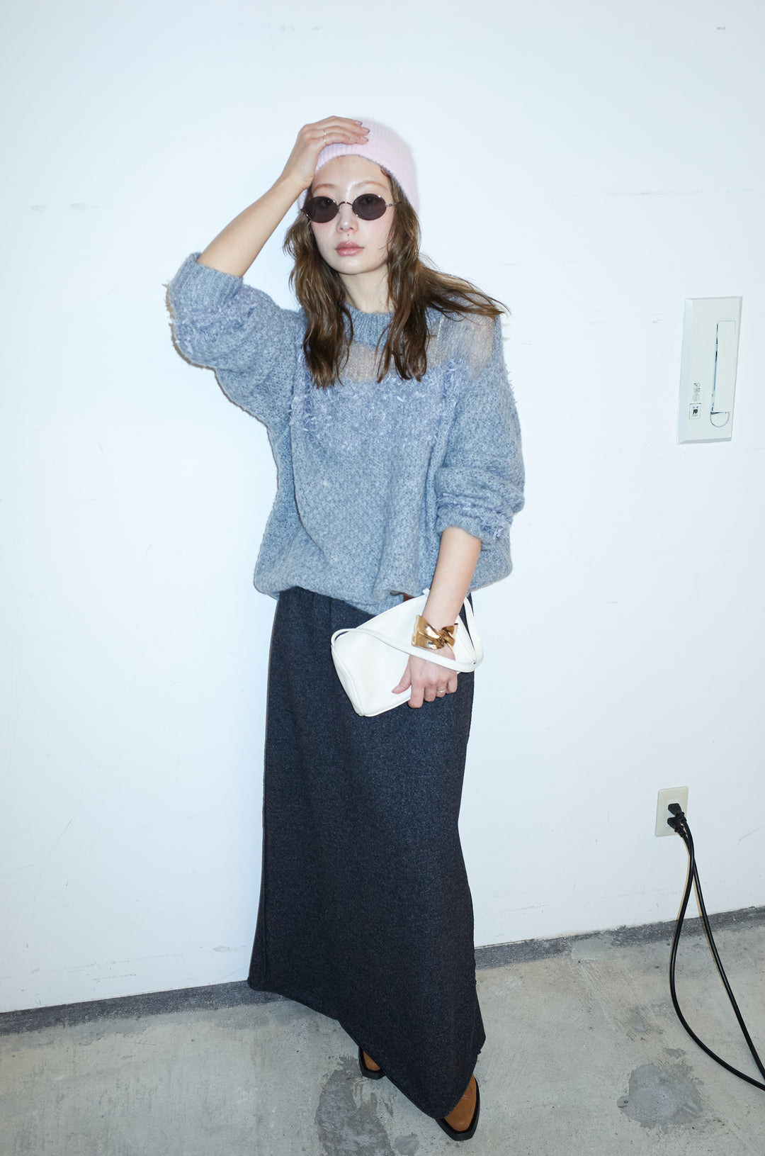 [予約/SET]切り替えパターンミニフリンジニット+アウトシームストレートスカート(2set)