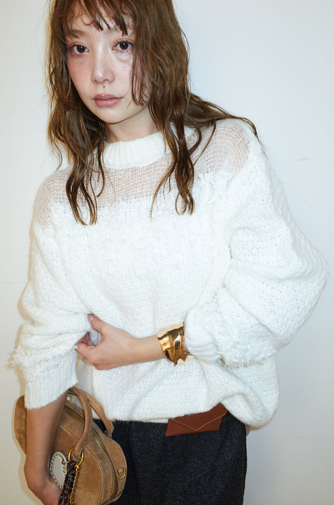 [予約/SET]切り替えパターンミニフリンジニット+アウトシームストレートスカート(2set)