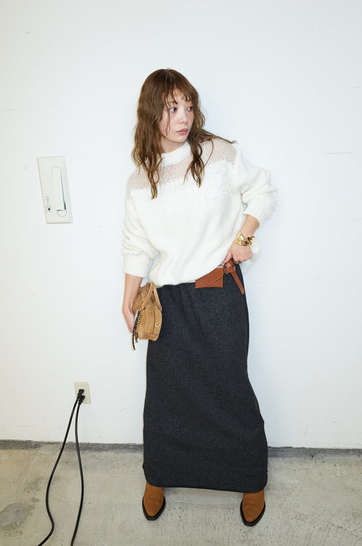 [予約/SET]切り替えパターンミニフリンジニット+アウトシームストレートスカート(2set)