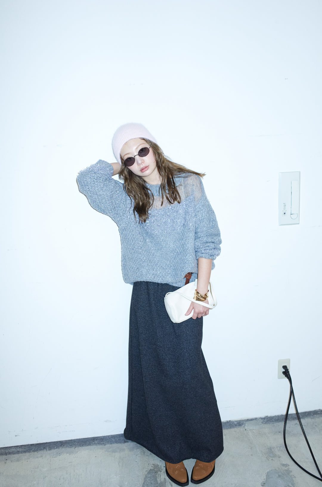 [予約/SET]切り替えパターンミニフリンジニット+アウトシームストレートスカート(2set)