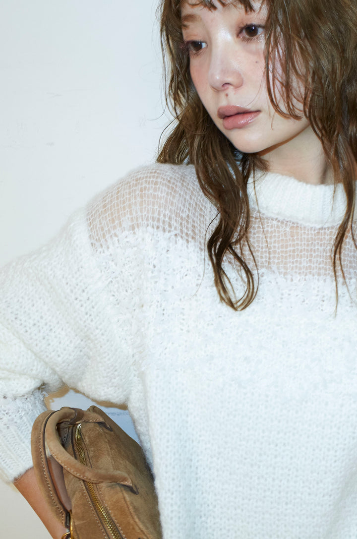 [予約/SET]切り替えパターンミニフリンジニット+アウトシームストレートスカート(2set)