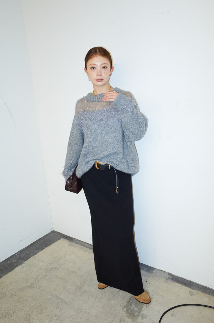 [予約/SET]切り替えパターンミニフリンジニット+リブニットナロースカート(2set)