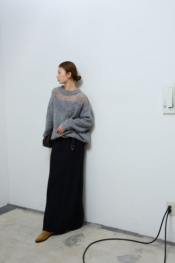 [予約/SET]切り替えパターンミニフリンジニット+リブニットナロースカート(2set)