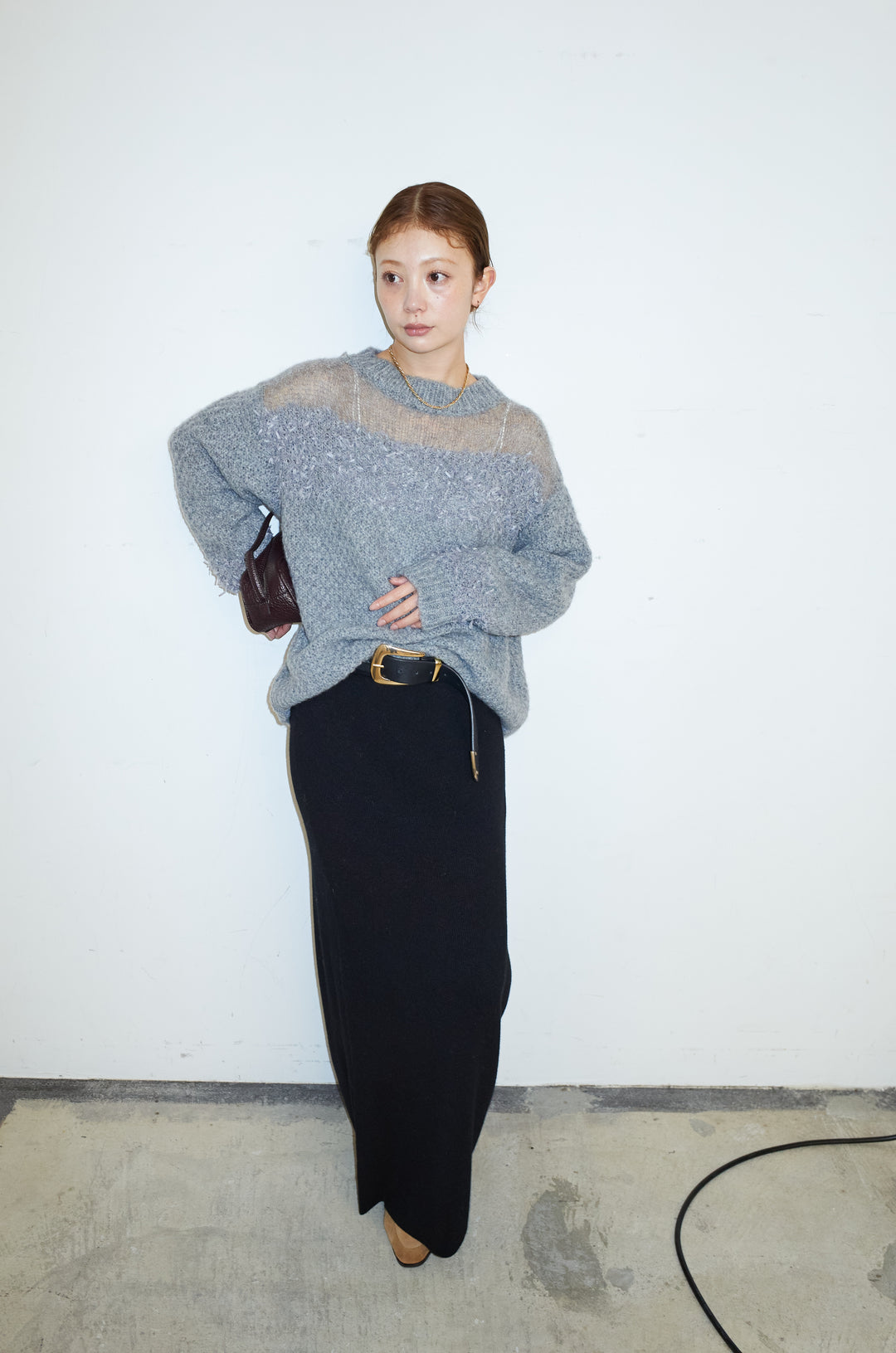 [予約/SET]切り替えパターンミニフリンジニット+リブニットナロースカート(2set)