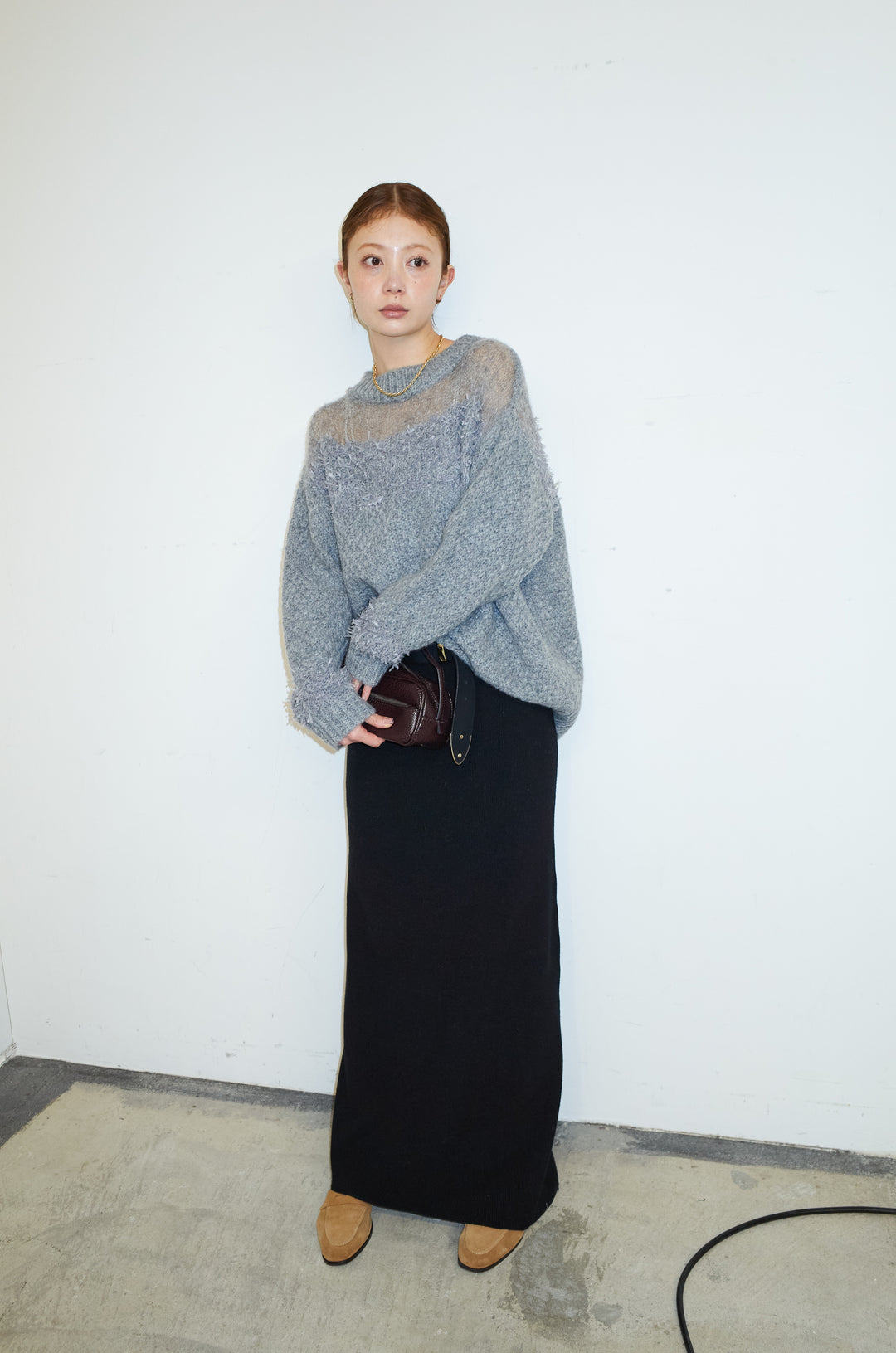 [予約/SET]切り替えパターンミニフリンジニット+リブニットナロースカート(2set)