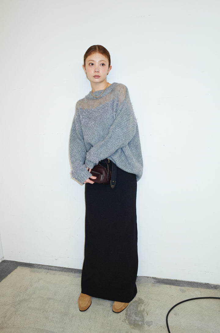 [予約/SET]切り替えパターンミニフリンジニット+リブニットナロースカート(2set)