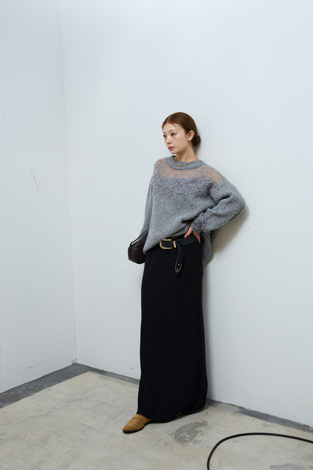 [予約/SET]切り替えパターンミニフリンジニット+リブニットナロースカート(2set)