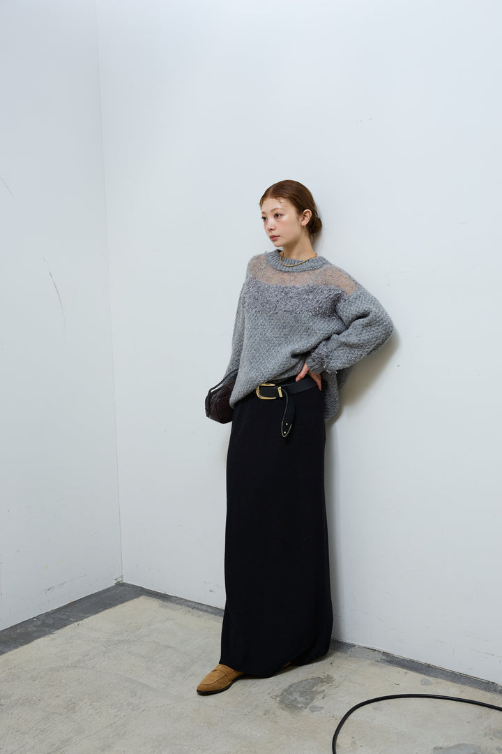 [予約/SET]切り替えパターンミニフリンジニット+リブニットナロースカート(2set)