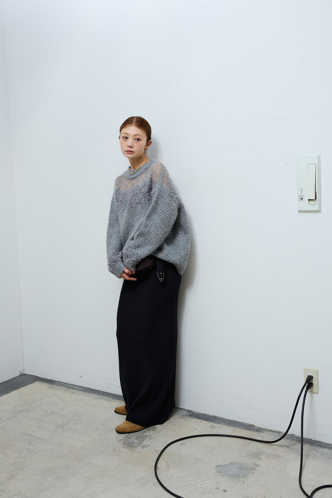 [予約/SET]切り替えパターンミニフリンジニット+リブニットナロースカート(2set)