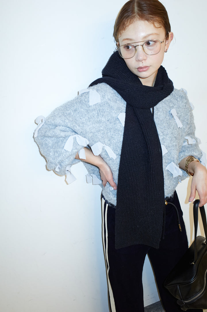 [予約/SET]ブークレー×ジョーゼットリボンニット+ベロアサイドラインイージーパンツ(2set)