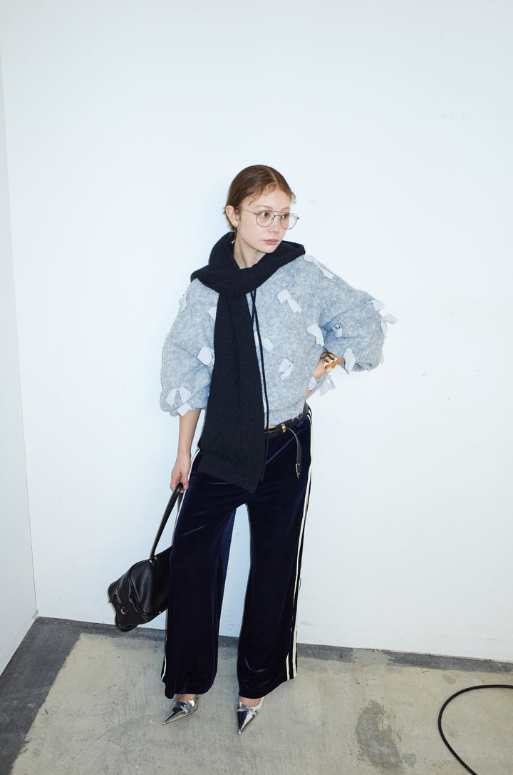 [予約/SET]ブークレー×ジョーゼットリボンニット+ベロアサイドラインイージーパンツ(2set)