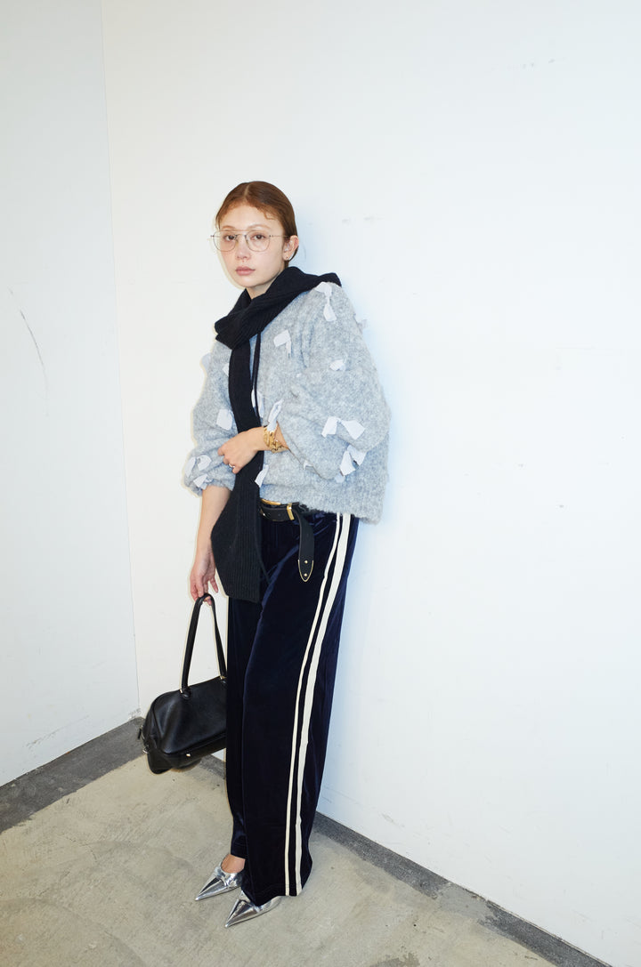 [予約/SET]ブークレー×ジョーゼットリボンニット+ベロアサイドラインイージーパンツ(2set)