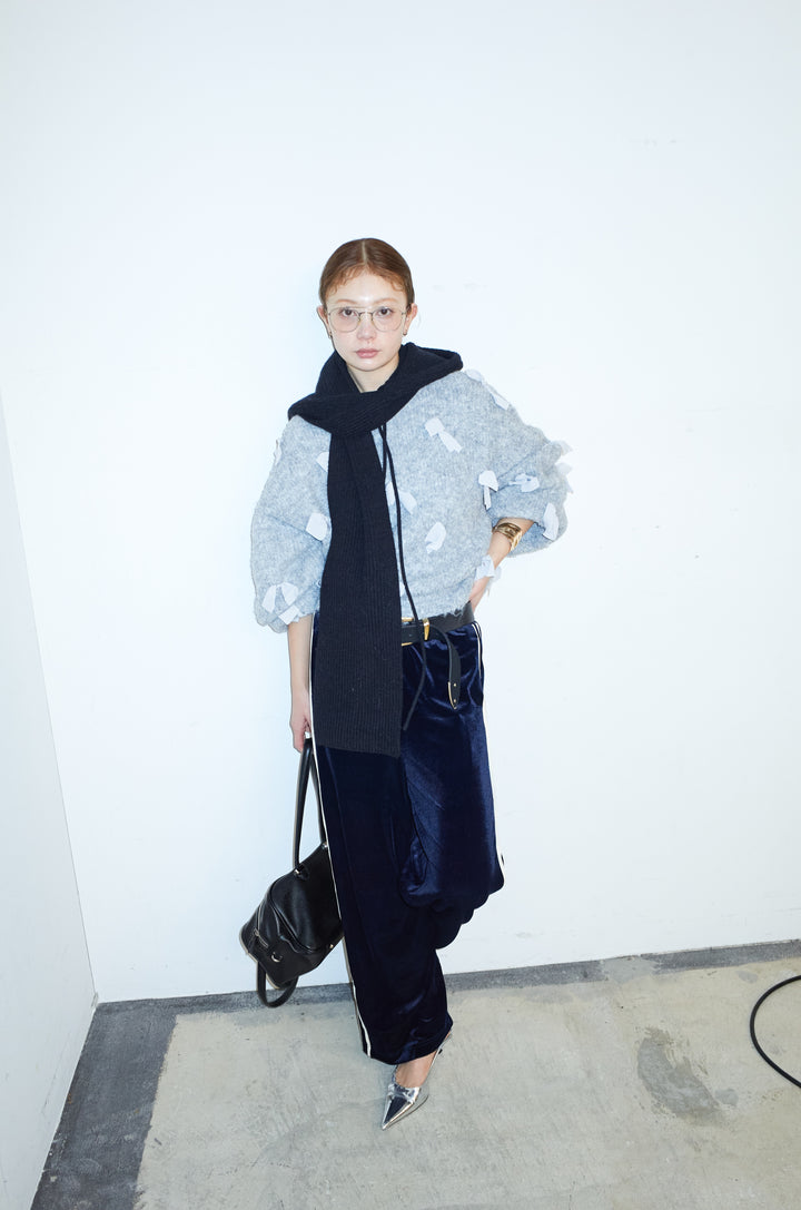 [予約/SET]ブークレー×ジョーゼットリボンニット+ベロアサイドラインイージーパンツ(2set)