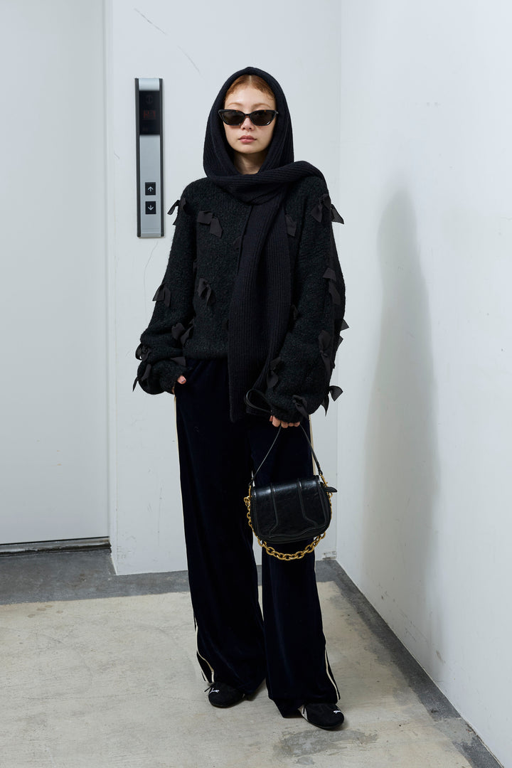 [予約/SET]ブークレー×ジョーゼットリボンニット+ベロアサイドラインイージーパンツ(2set)