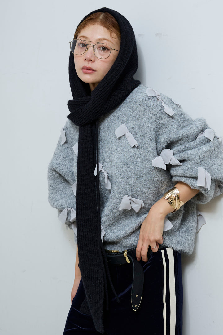 [予約/SET]ブークレー×ジョーゼットリボンニット+ベロアサイドラインイージーパンツ(2set)